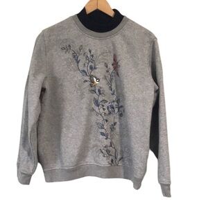Northern Reflections mock neck floral bird sweatshirt gray size M Petite